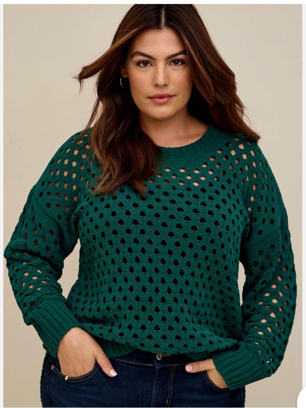 torrid NWOT Open-Knit Crewneck Sweater in Emerald Green